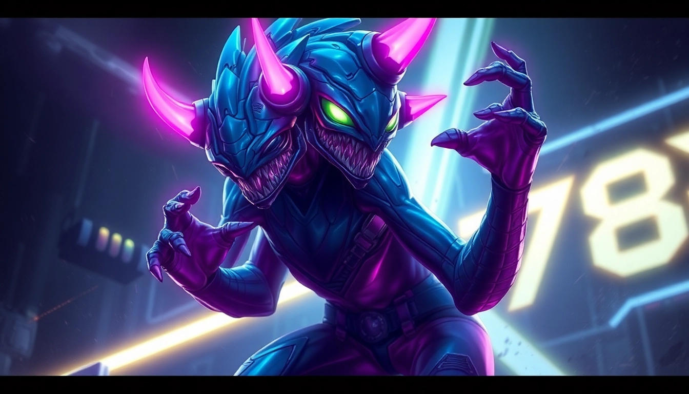 Dynamic illustration of a 789f.monster-inspired creature engaging in action, highlighting unique features and vibrant colors for an immersive experience.