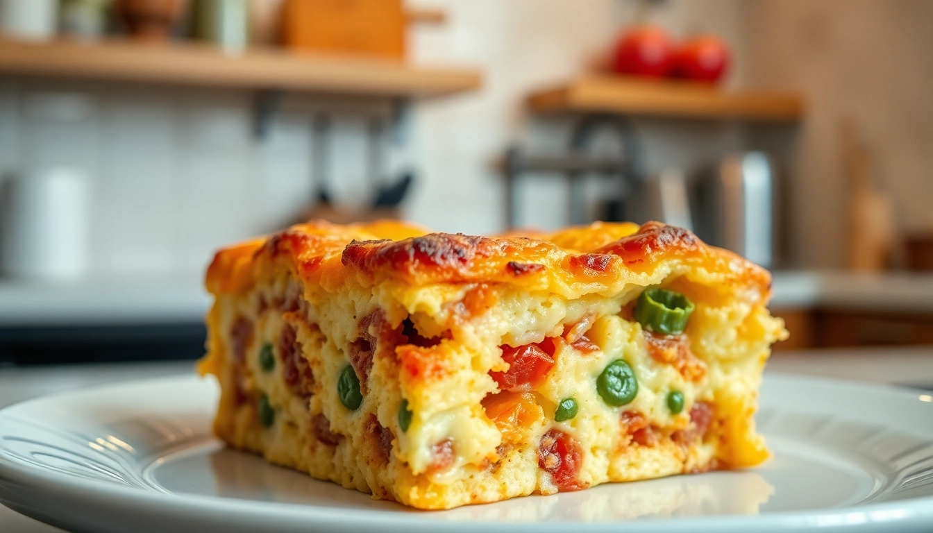 Small size strata being served on a plate, showcasing its layered look and appealing texture, ideal for breakfast or brunch menus.
