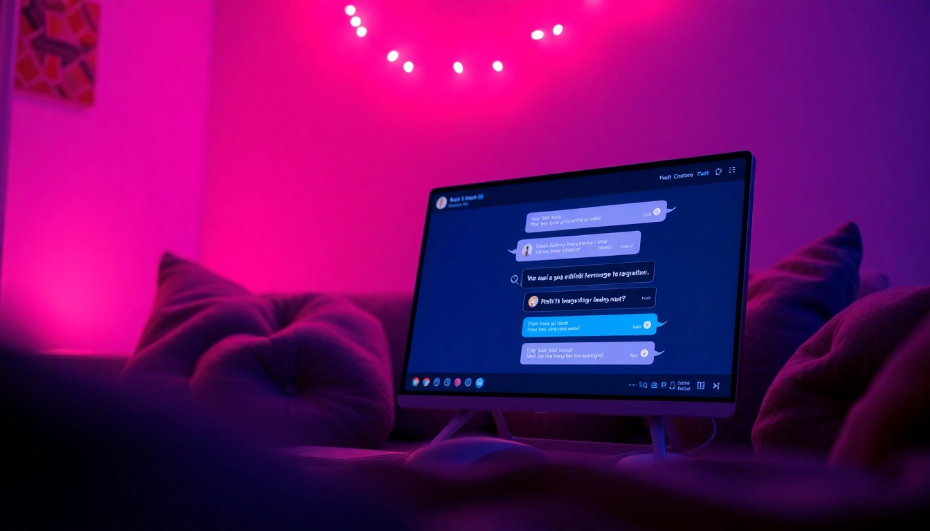 A modern AI chat interface in a cozy room with soft lighting.