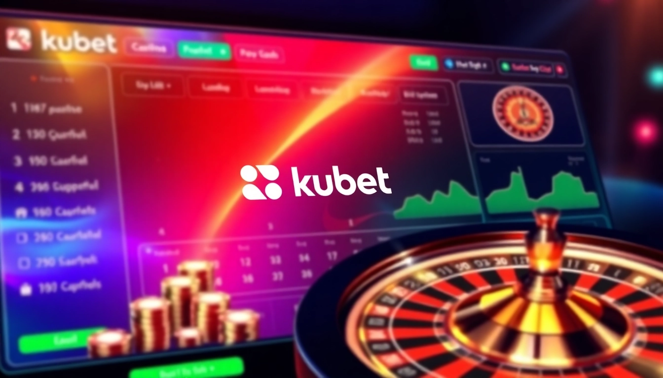 Elegant online casino interface showcasing kubet branding, featuring vibrant game icons and engaging gambling visuals for user engagement.