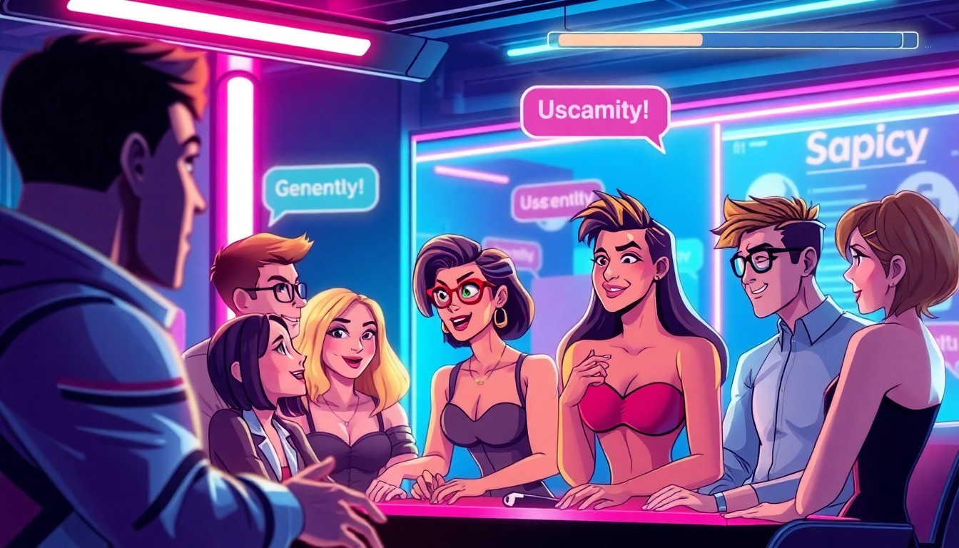 Engaging Spicy AI Chat scene showcasing animated characters in a modern, colorful digital environment for immersive roleplay and visuals, emphasizing realism and fun.